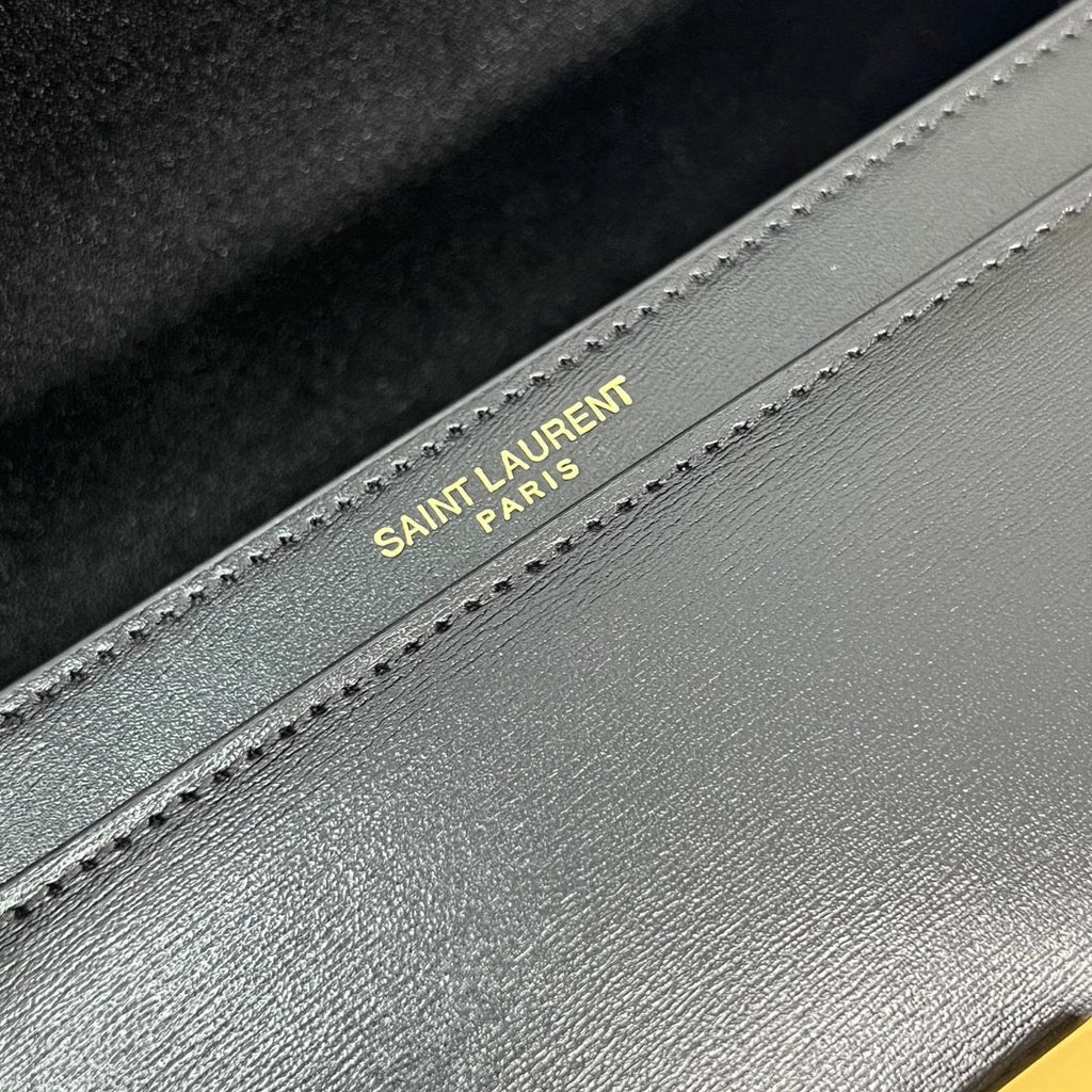 Saint Laurent Voltaire 24 in Black Calfskin Gold Logo Bag