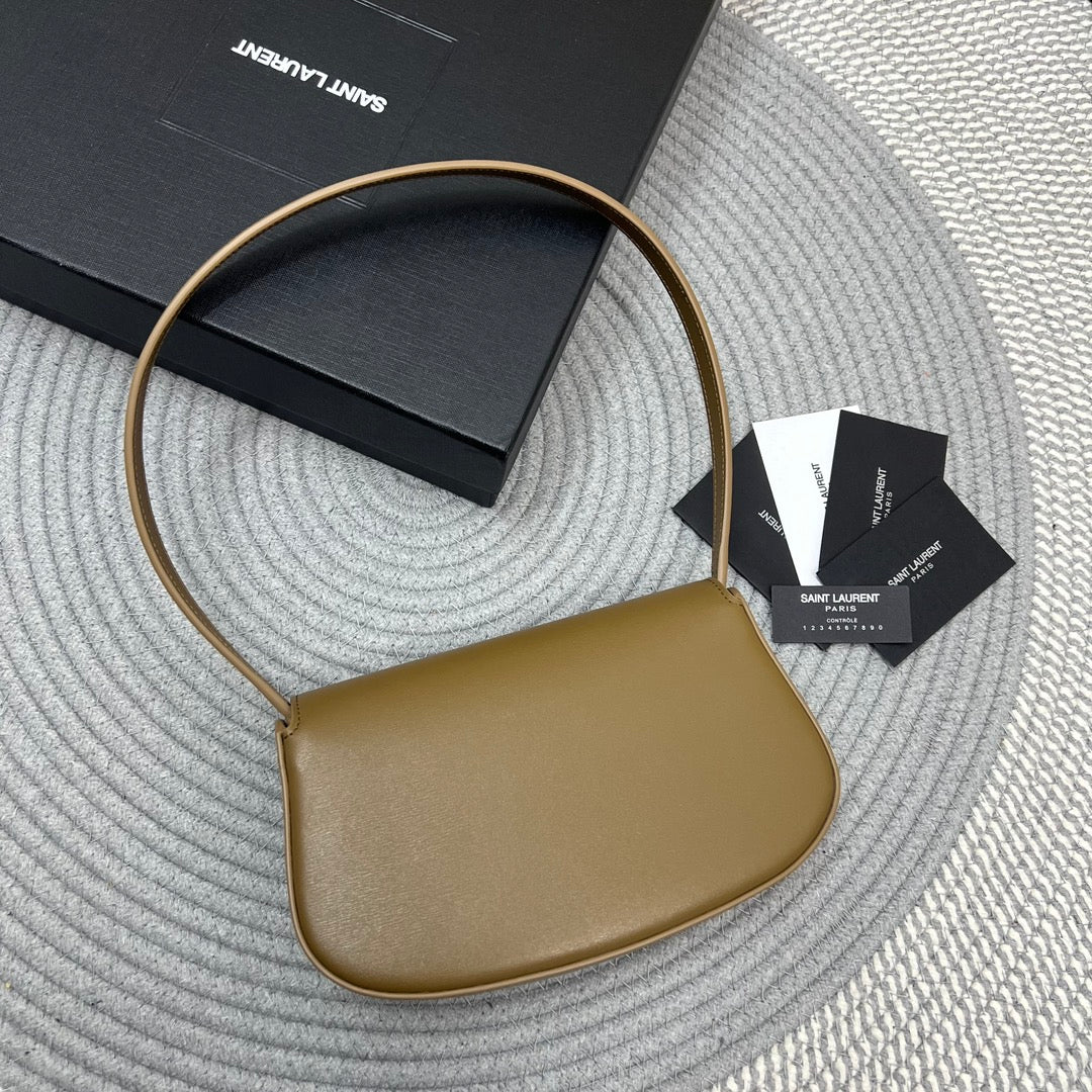 Saint Laurent Voltaire in Box 21 in Caramel Brown Calfskin Gold Logo Bag