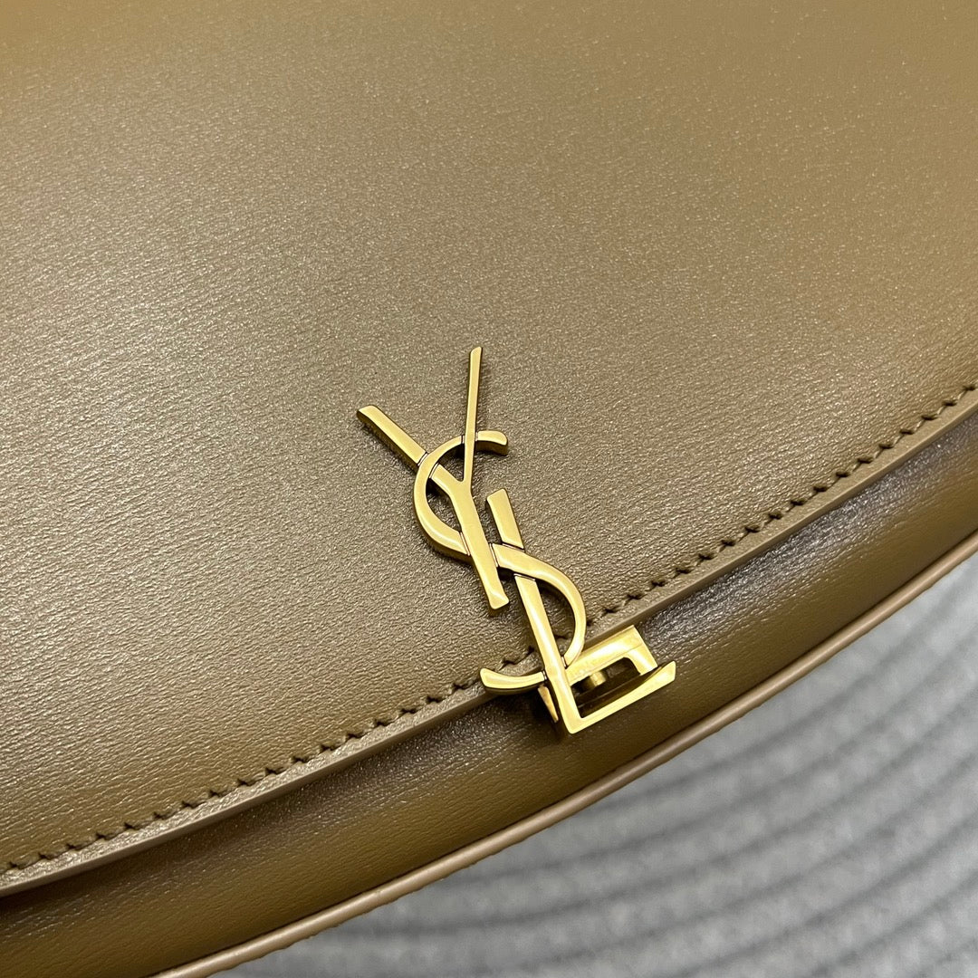 Saint Laurent Voltaire in Box 21 in Caramel Brown Calfskin Gold Logo Bag