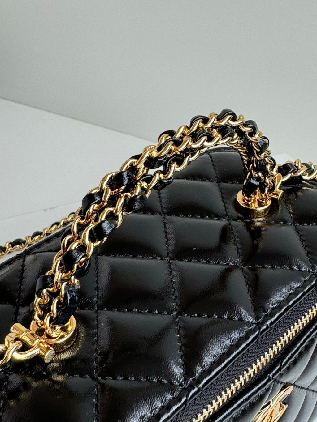 Chanel Small Vanity Case 17 with Handle in Black Calfskin Gold Metal Chain