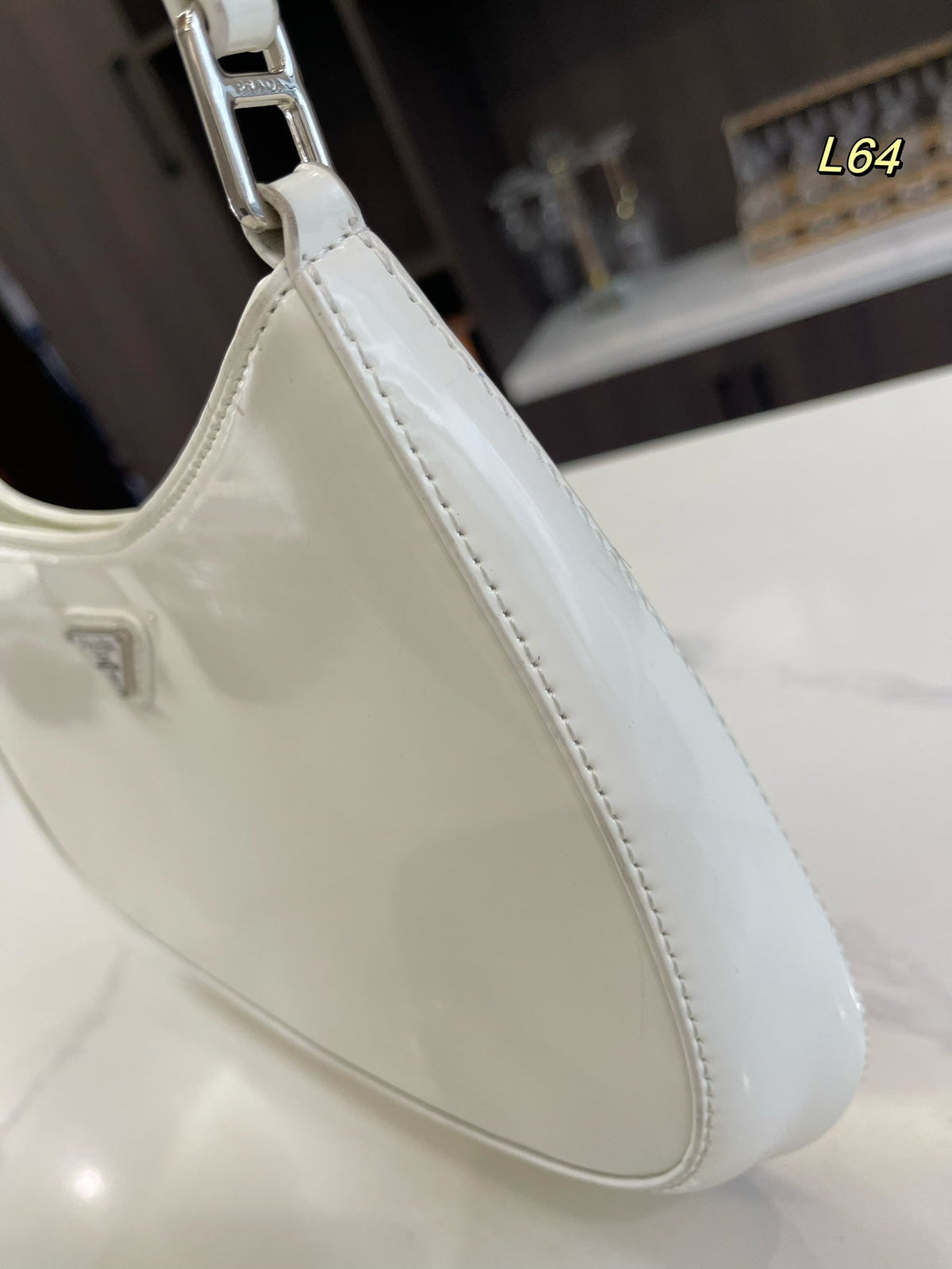 Prada 30 Cleo Shoulder Bag in White Brushed Leather