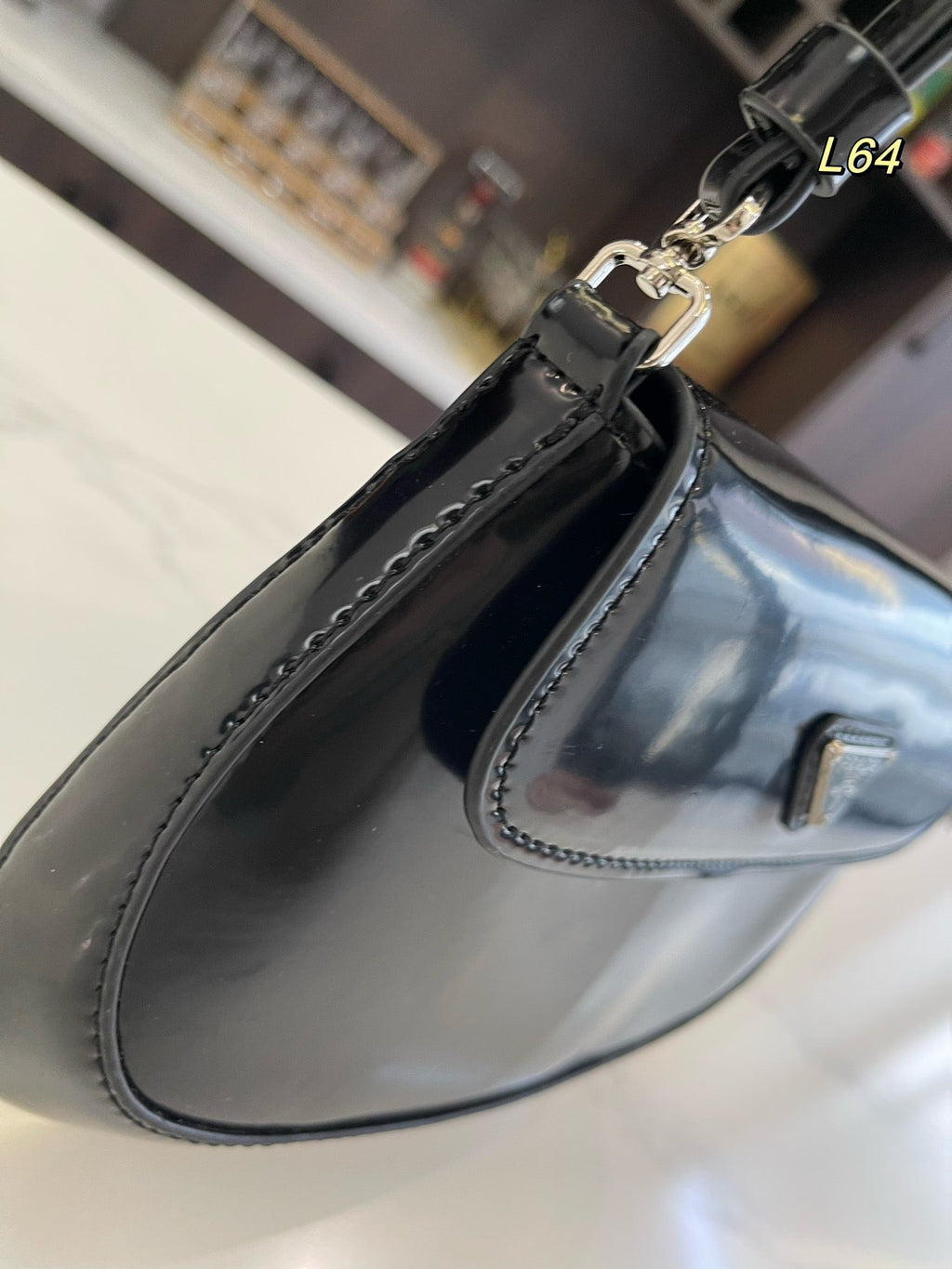 Prada 25 Cleo Flap Shoulder Bag in Black Brushed Leather