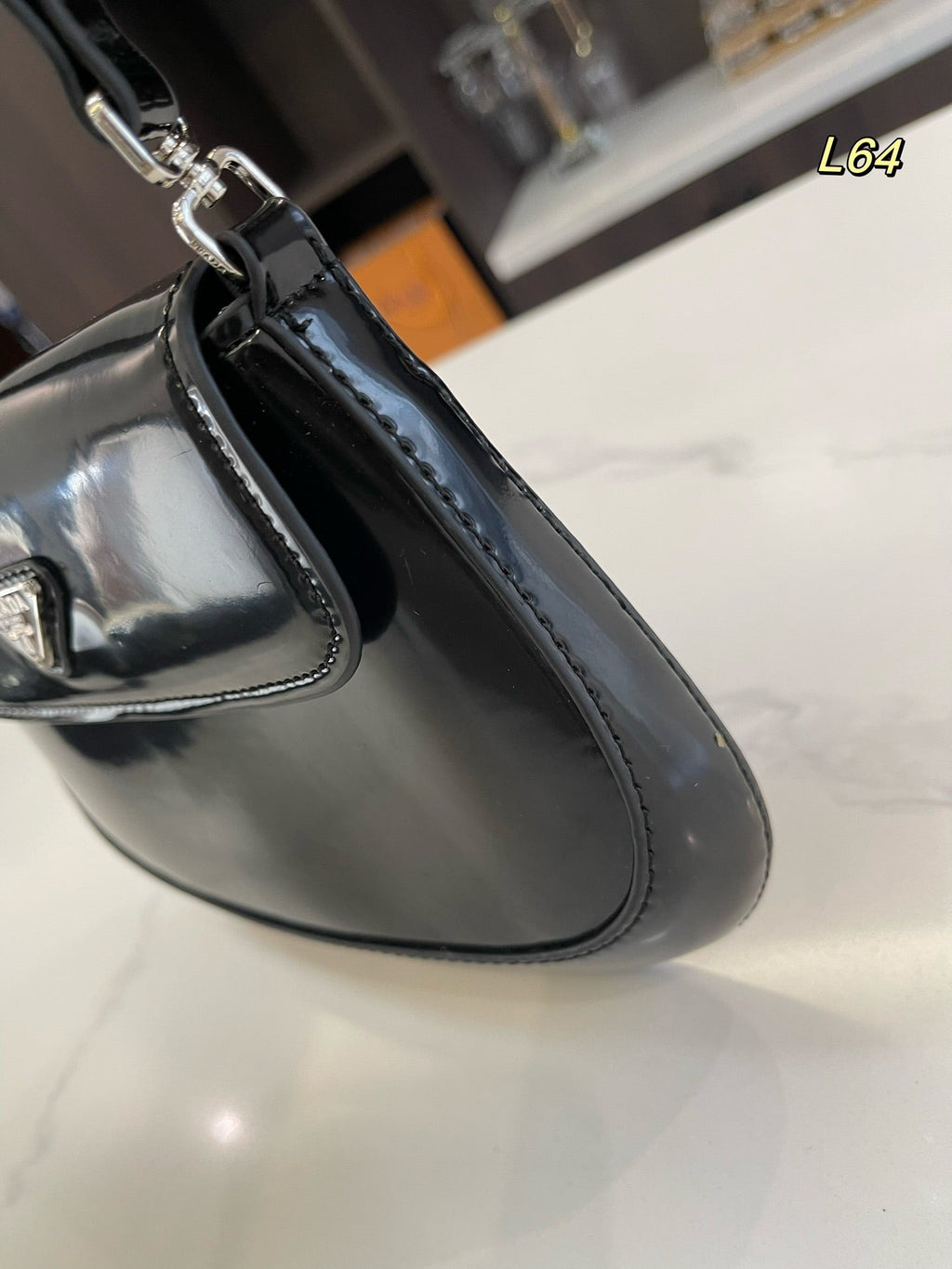 Prada 25 Cleo Flap Shoulder Bag in Black Brushed Leather