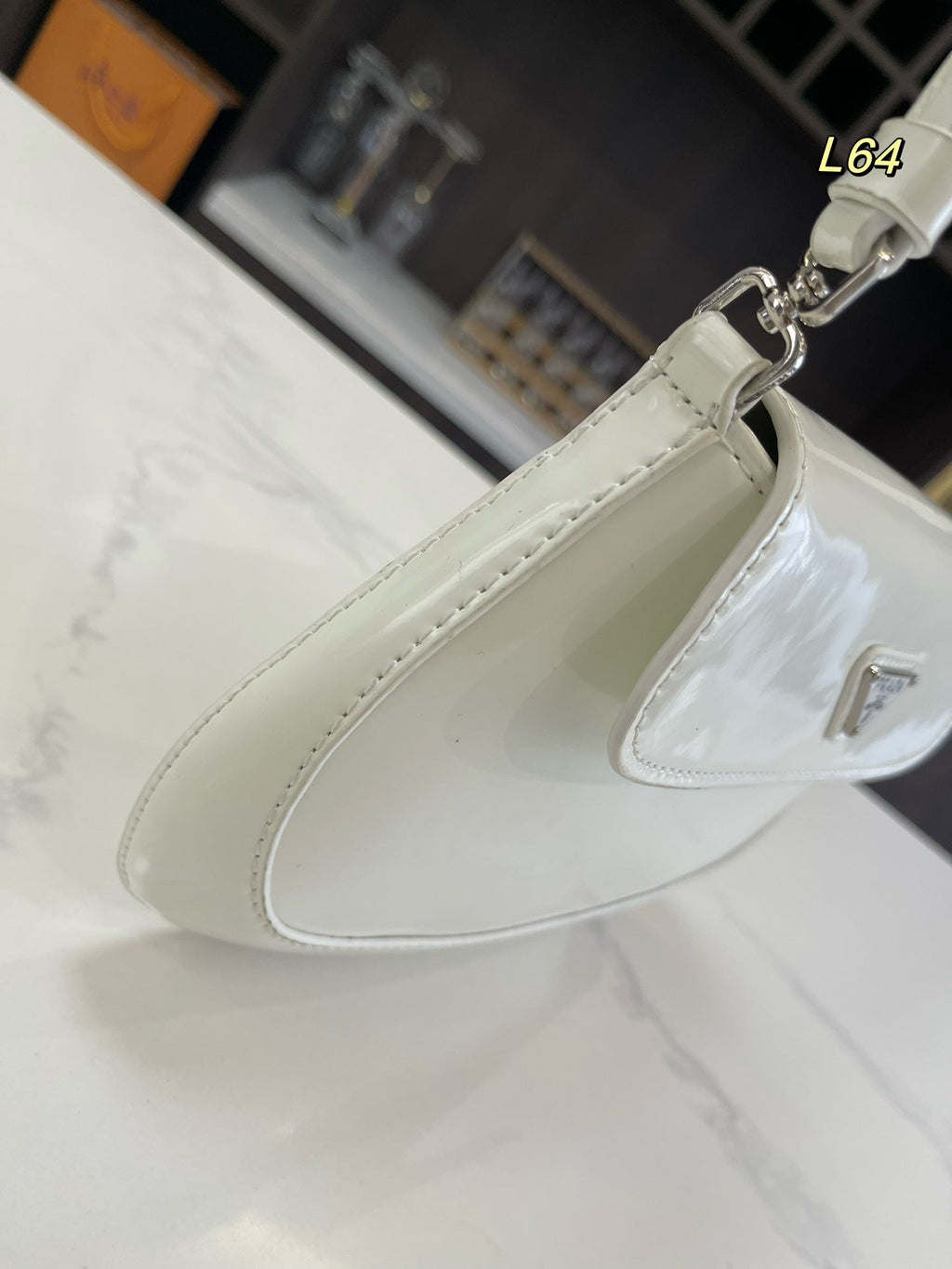 Prada 25 Cleo Flap Shoulder Bag in White Brushed Leather