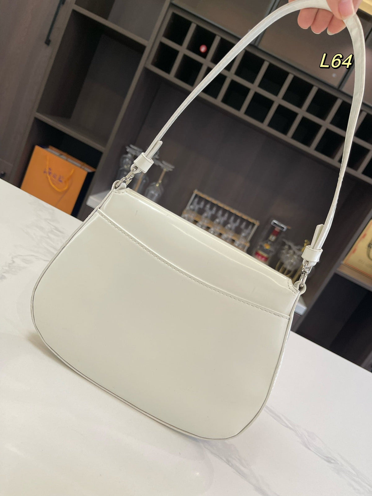 Prada 25 Cleo Flap Shoulder Bag in White Brushed Leather