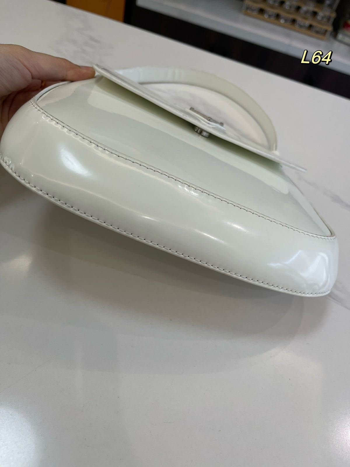 Prada 25 Cleo Flap Shoulder Bag in White Brushed Leather