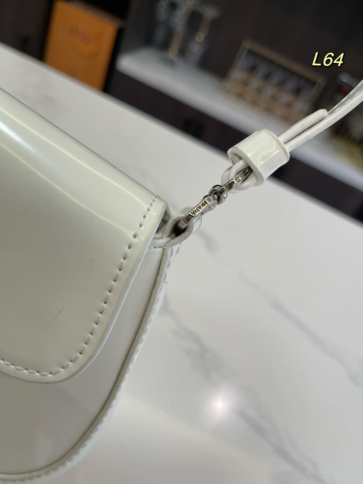 Prada 25 Cleo Flap Shoulder Bag in White Brushed Leather