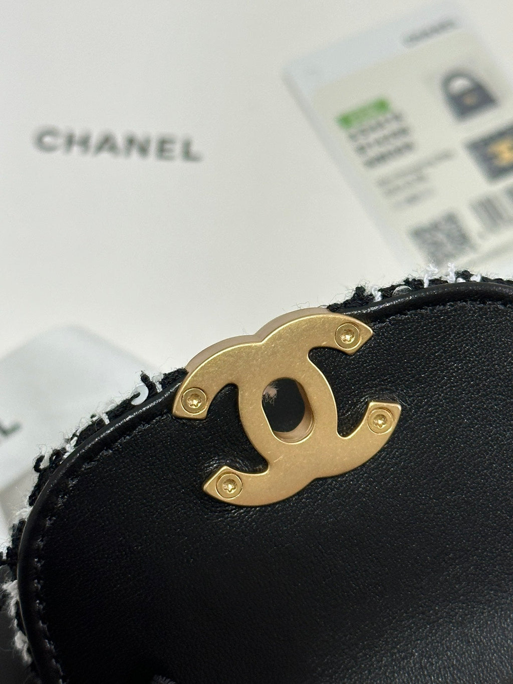 Chanel Kelly Shopping Bag 19 in Black Mix White Tweed Gold Hardware