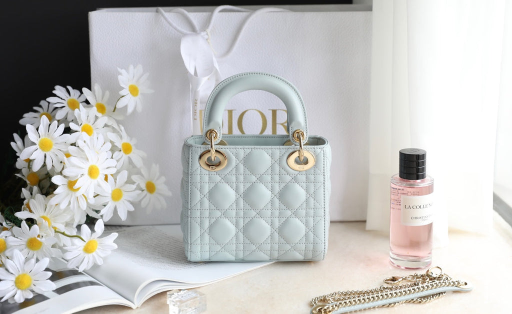 Dior Lady 17 in Light Blue Lambskin with Cannage Pattern Bag