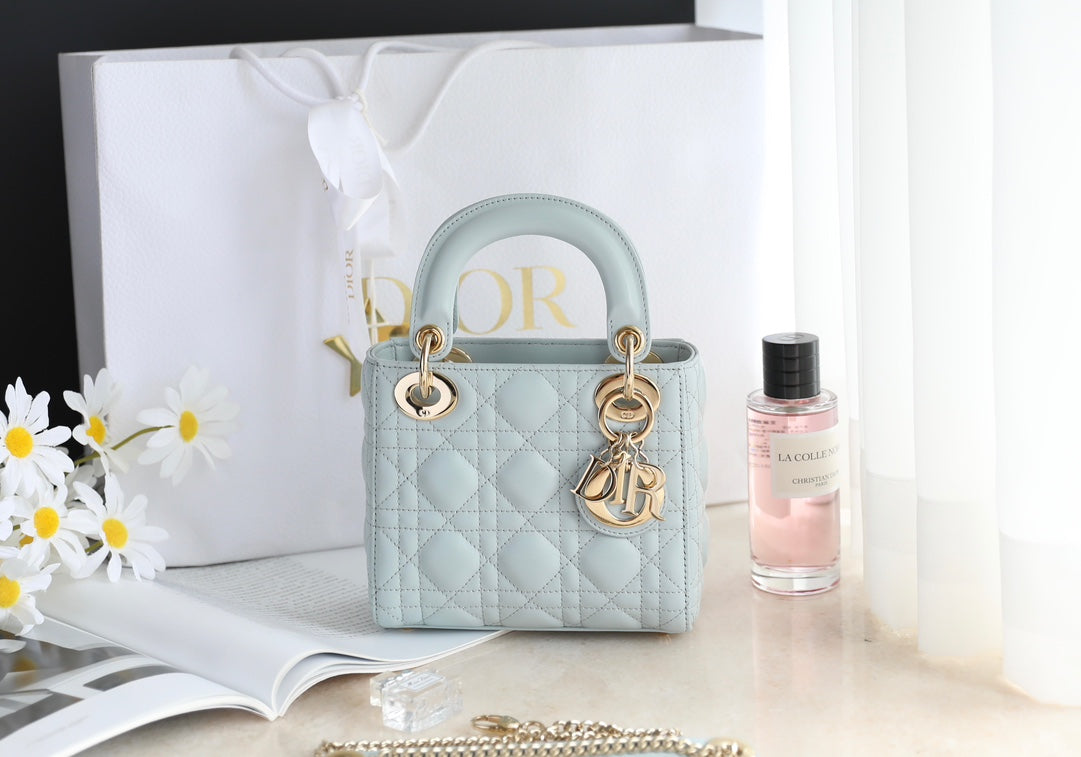 Dior Lady 17 in Light Blue Lambskin with Cannage Pattern Bag