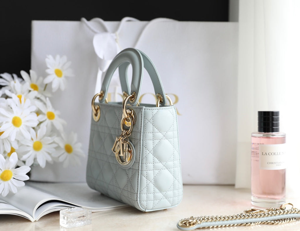 Dior Lady 17 in Light Blue Lambskin with Cannage Pattern Bag