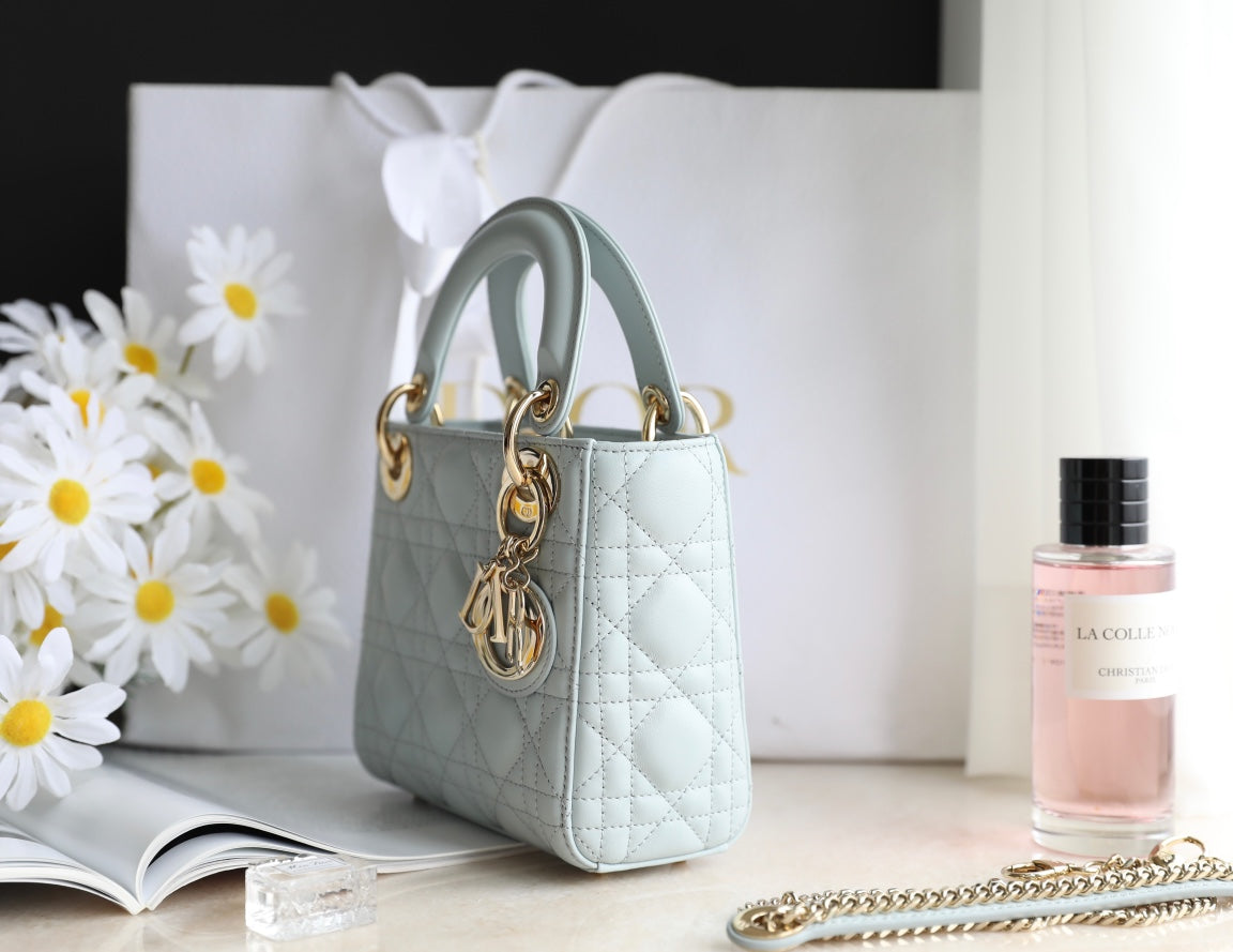 Dior Lady 17 in Light Blue Lambskin with Cannage Pattern Bag