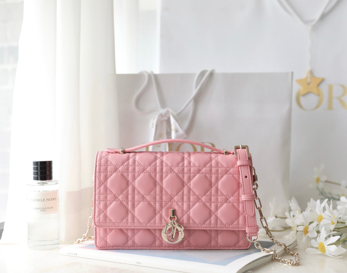 Dior Mini 24 Top-Handle Light Pink Lambskin Bag