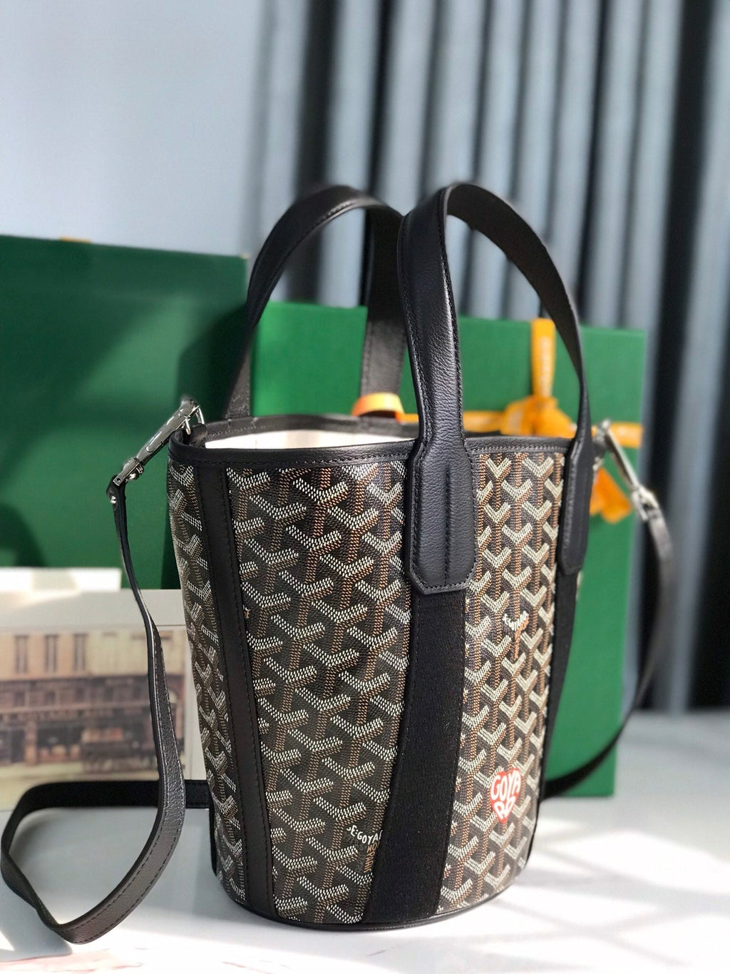 Goyard Small Belharra 24 in Black Goyardine Canvas and Lambskin Bag