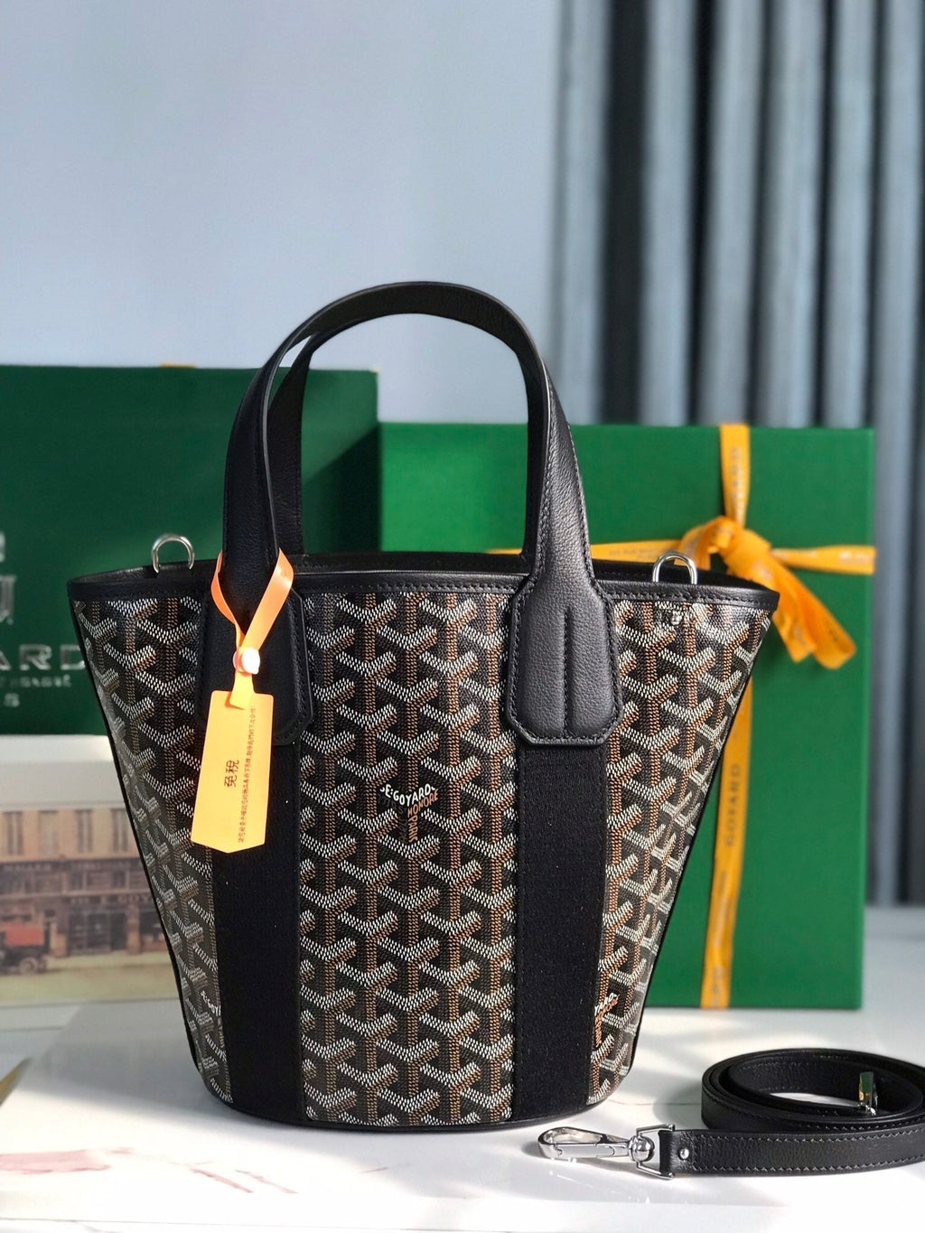 Goyard Small Belharra 24 in Black Goyardine Canvas and Lambskin Bag