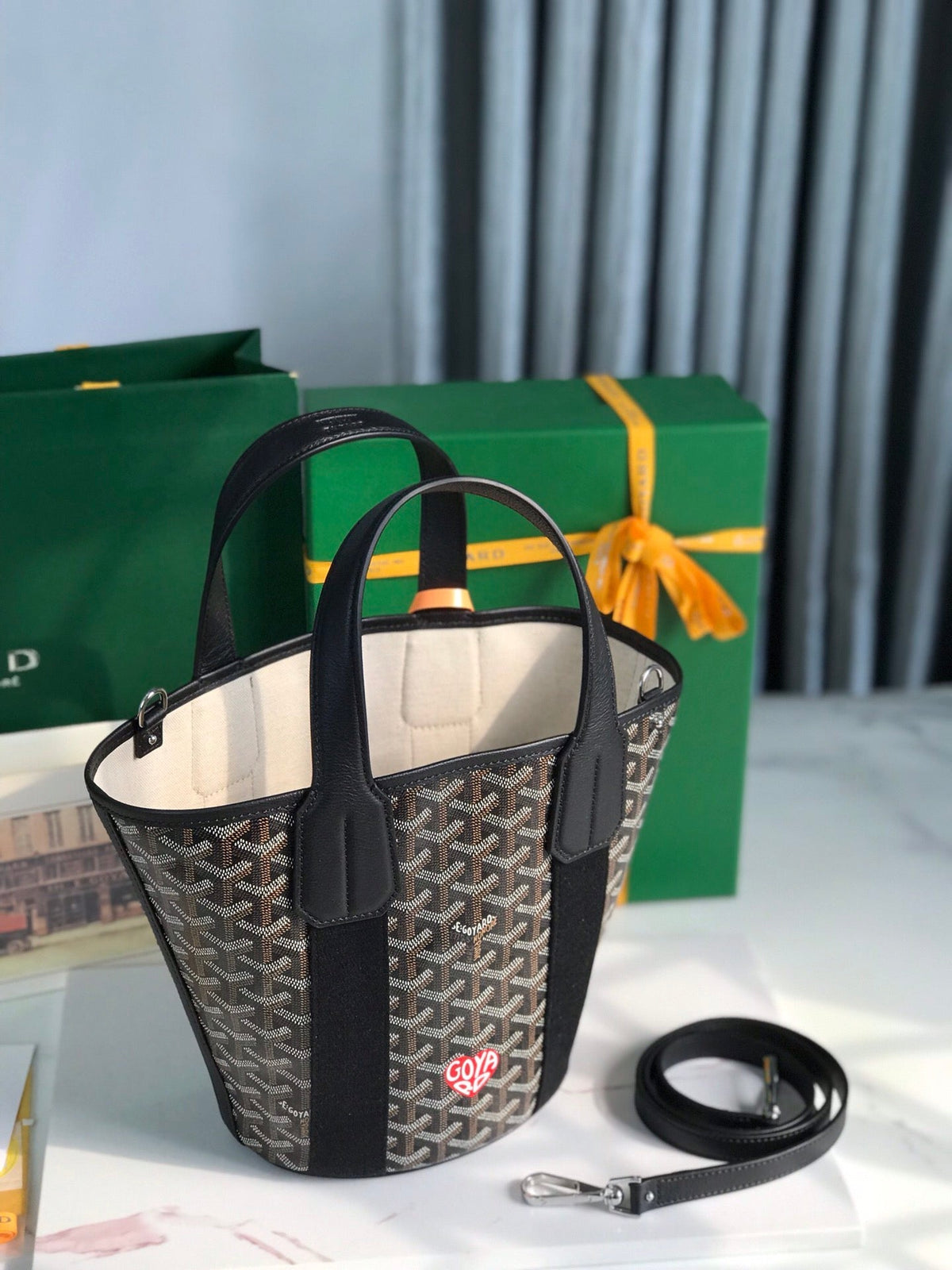 Goyard Small Belharra 24 in Black Goyardine Canvas and Lambskin Bag
