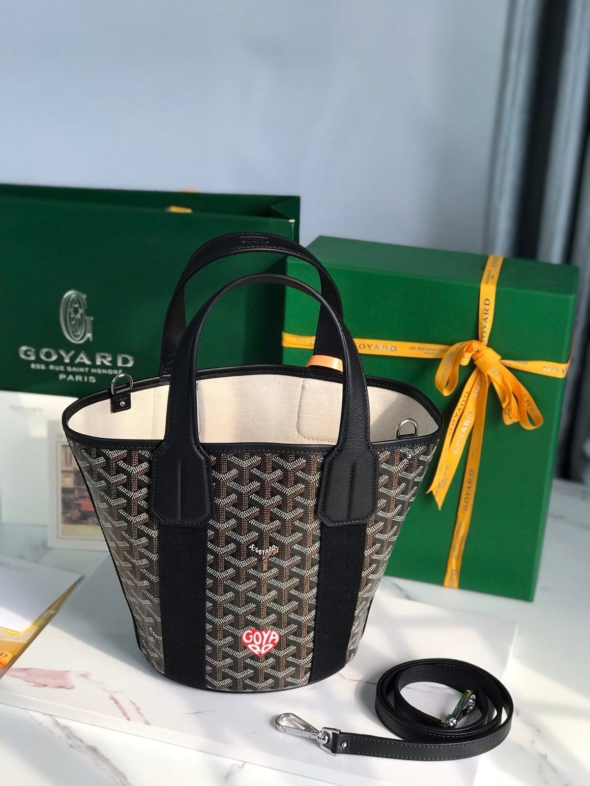 Goyard Small Belharra 24 in Black Goyardine Canvas and Lambskin Bag