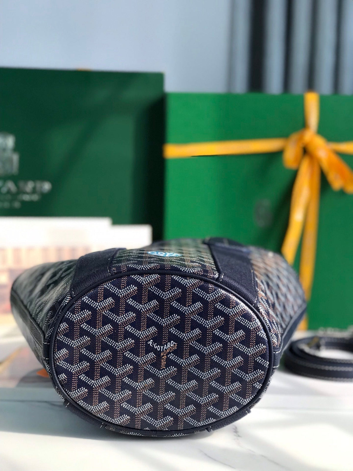 Goyard Small Belharra 24 in Navy Blue Goyardine Canvas and Lambskin Bag