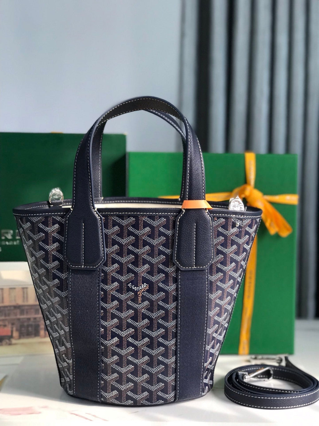 Goyard Small Belharra 24 in Navy Blue Goyardine Canvas and Lambskin Bag