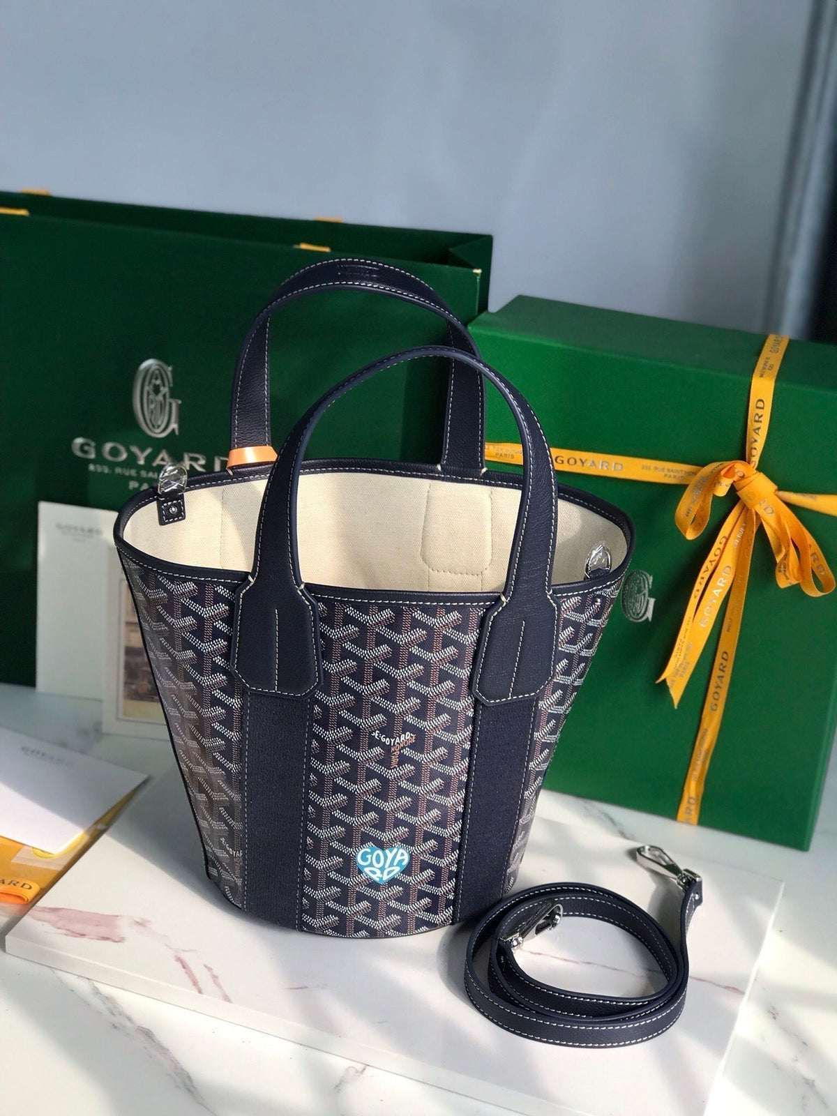 Goyard Small Belharra 24 in Navy Blue Goyardine Canvas and Lambskin Bag