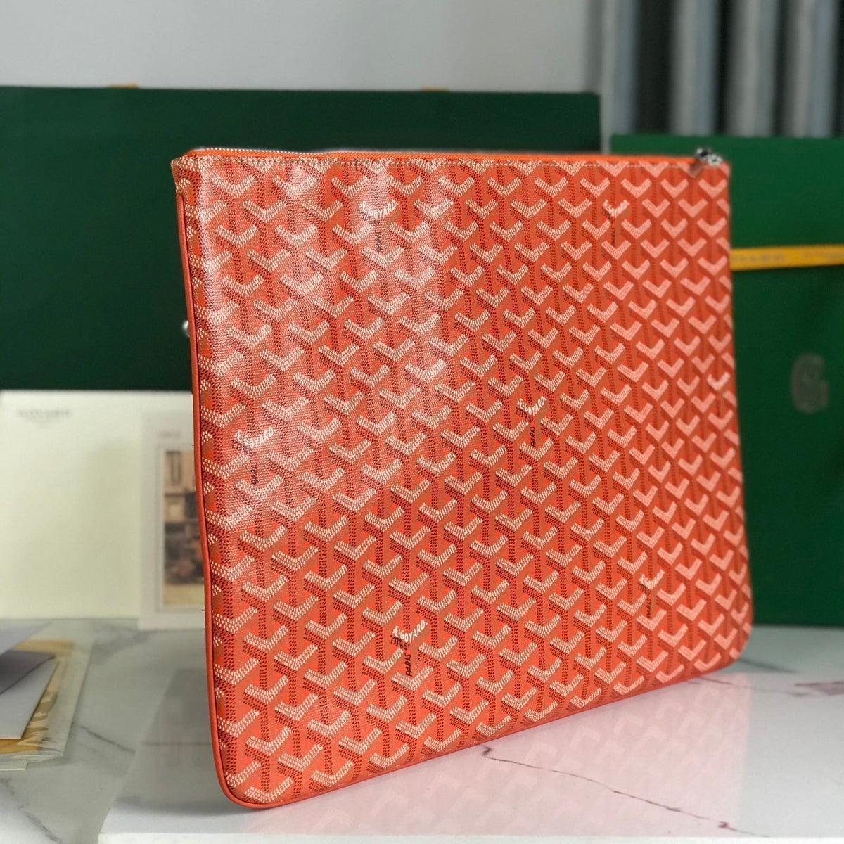 Goyard Sénat MGM Pouch 40 in Red Orange Goyardine Canvas