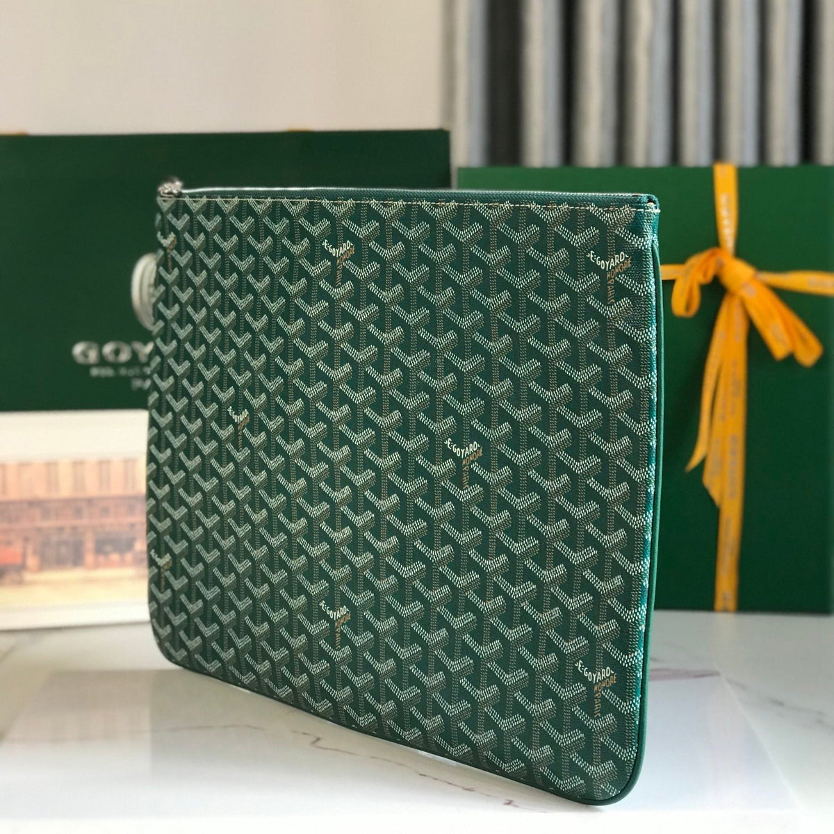 Goyard Sénat MGM Pouch 40 in Green Goyardine Canvas