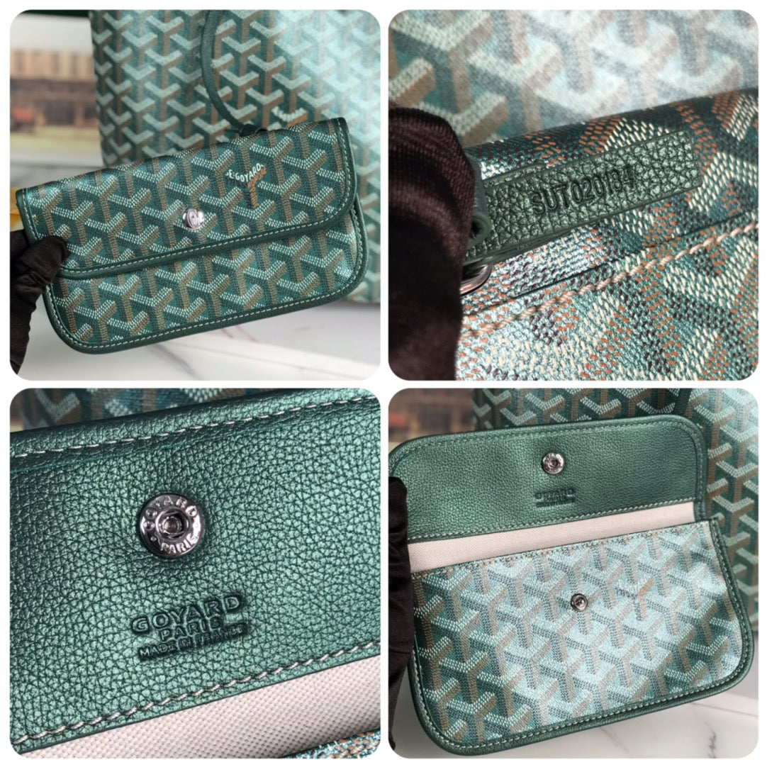 Goyard Saint Louis PM 34 in Green Goyardine Canvas and Calfskin Bag