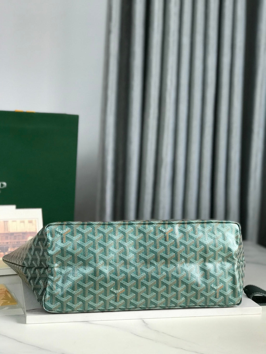 Goyard Saint Louis PM 34 in Green Goyardine Canvas and Calfskin Bag