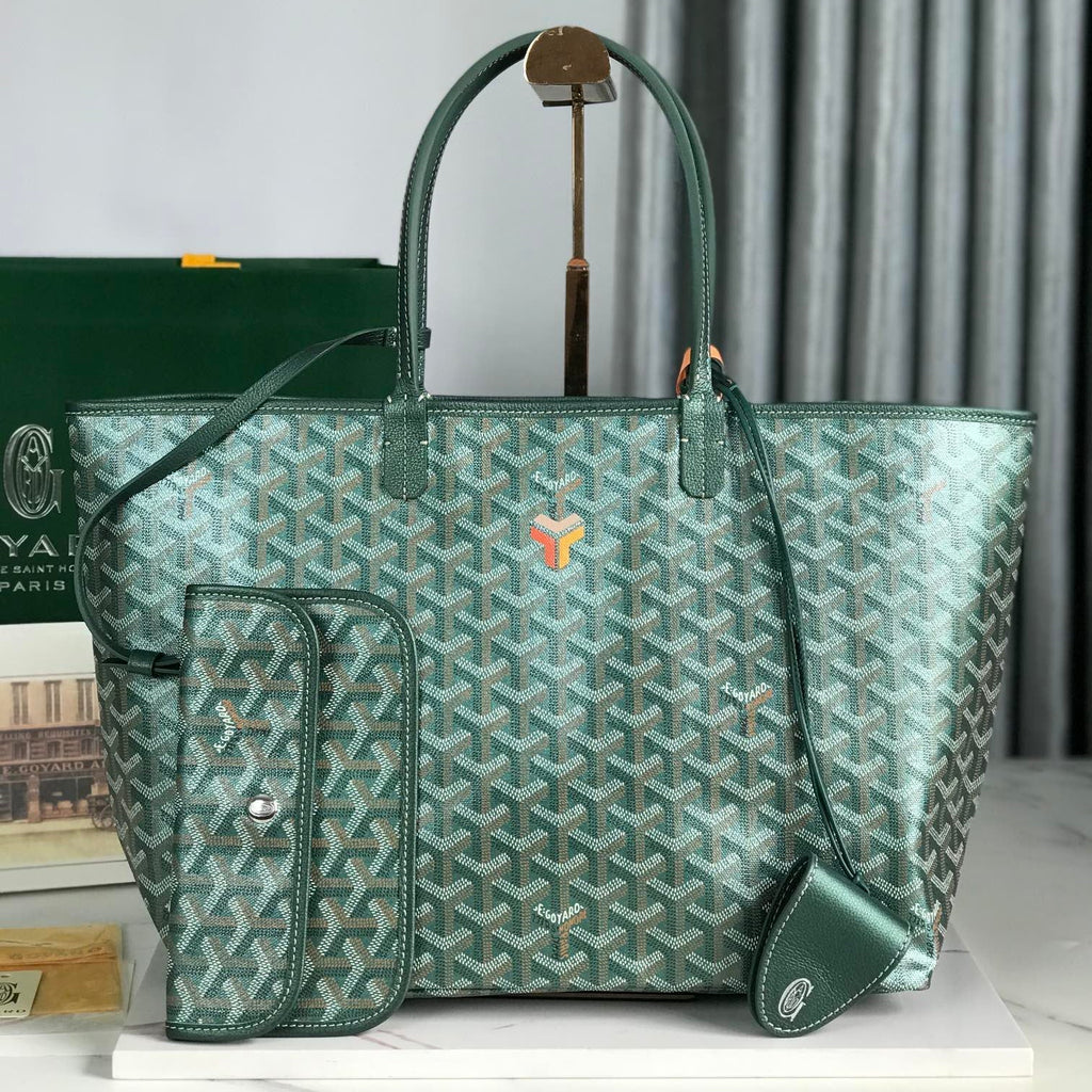 Goyard Saint Louis PM 34 in Green Goyardine Canvas and Calfskin Bag