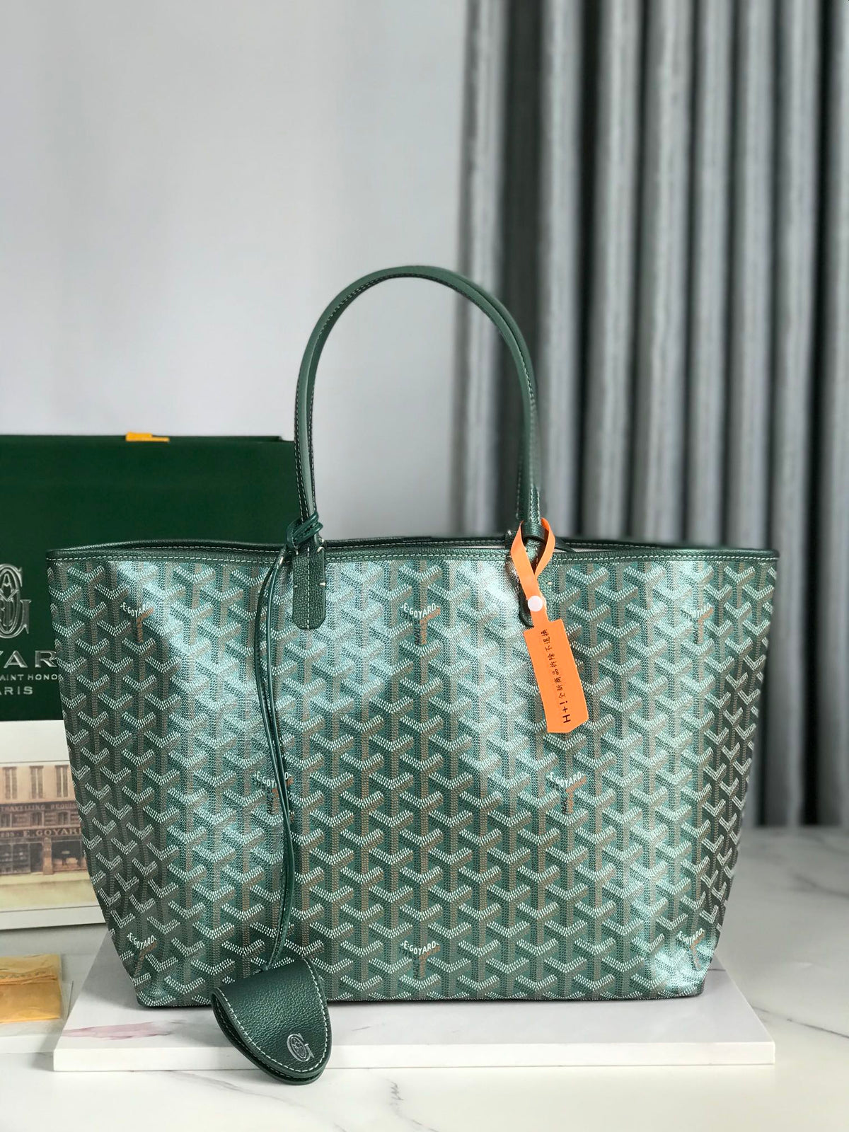 Goyard Saint Louis PM 34 in Green Goyardine Canvas and Calfskin Bag