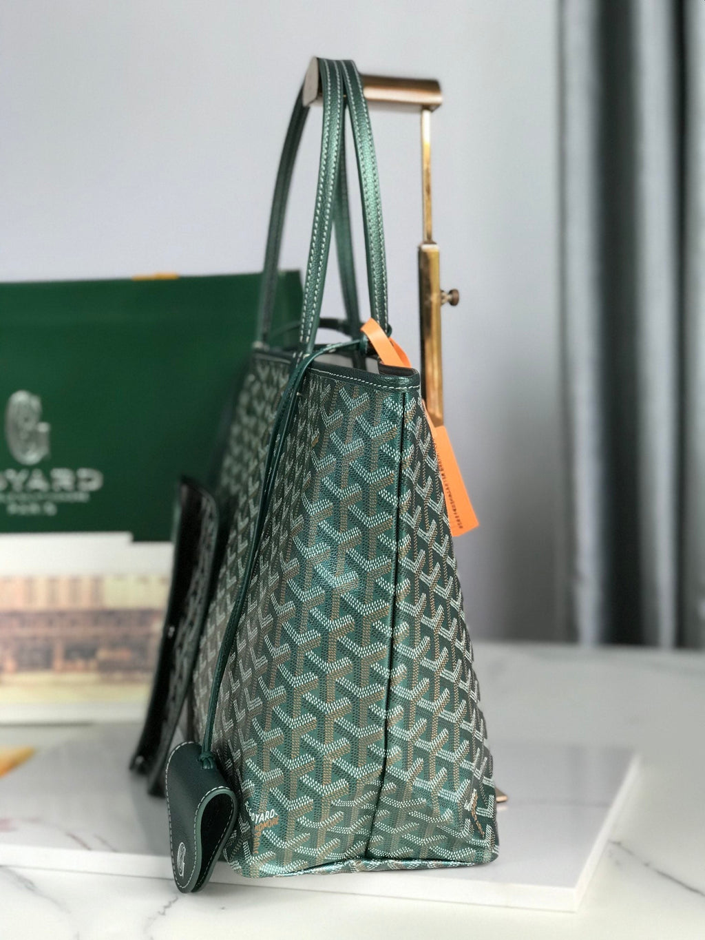 Goyard Saint Louis PM 34 in Green Goyardine Canvas and Calfskin Bag