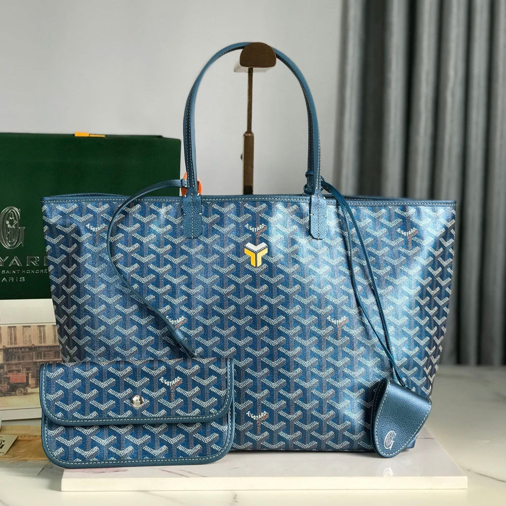 Goyard Saint Louis PM 34 in Navy Blue Goyardine Canvas and Calfskin Bag