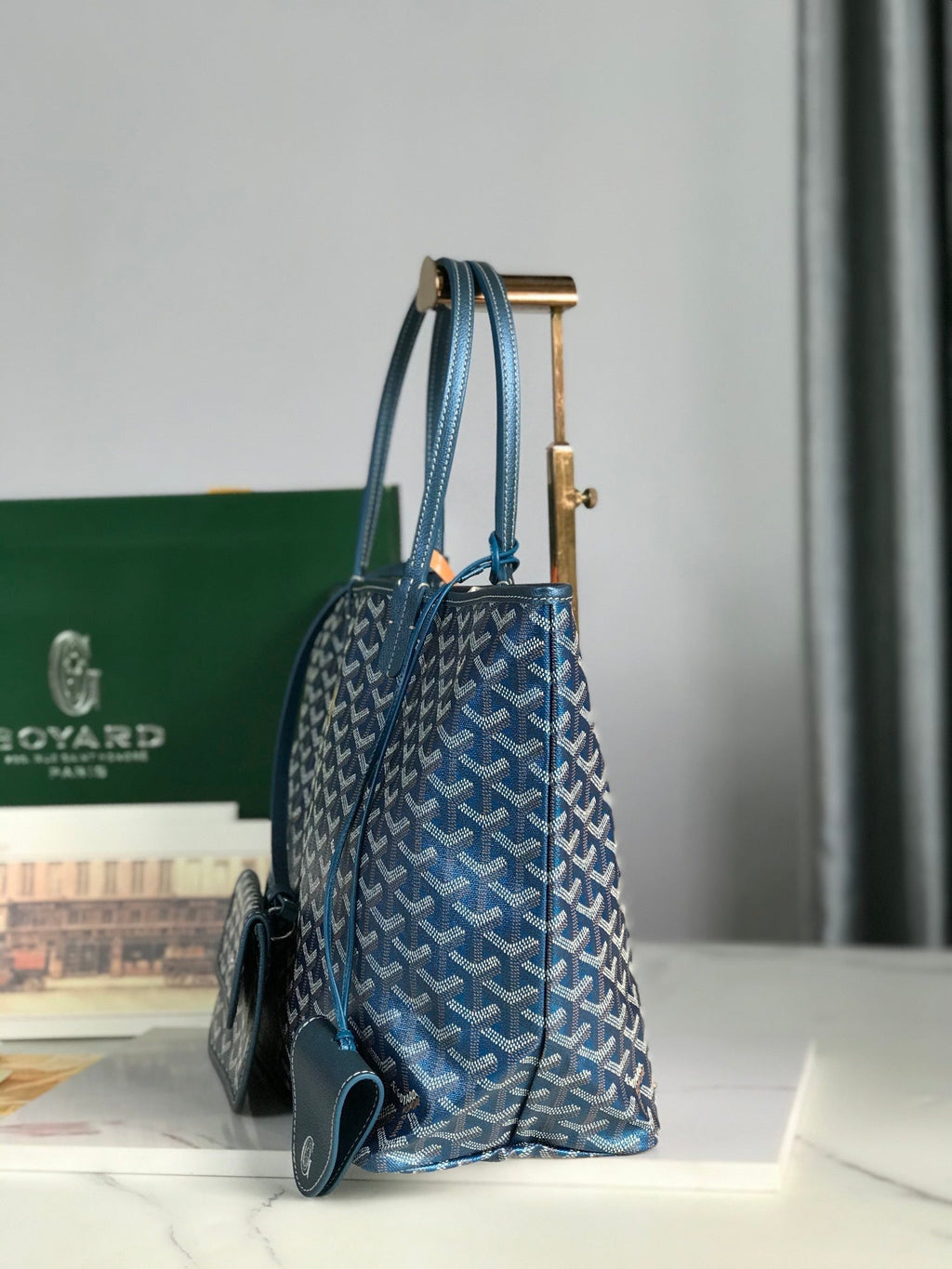Goyard Saint Louis PM 34 in Navy Blue Goyardine Canvas and Calfskin Bag