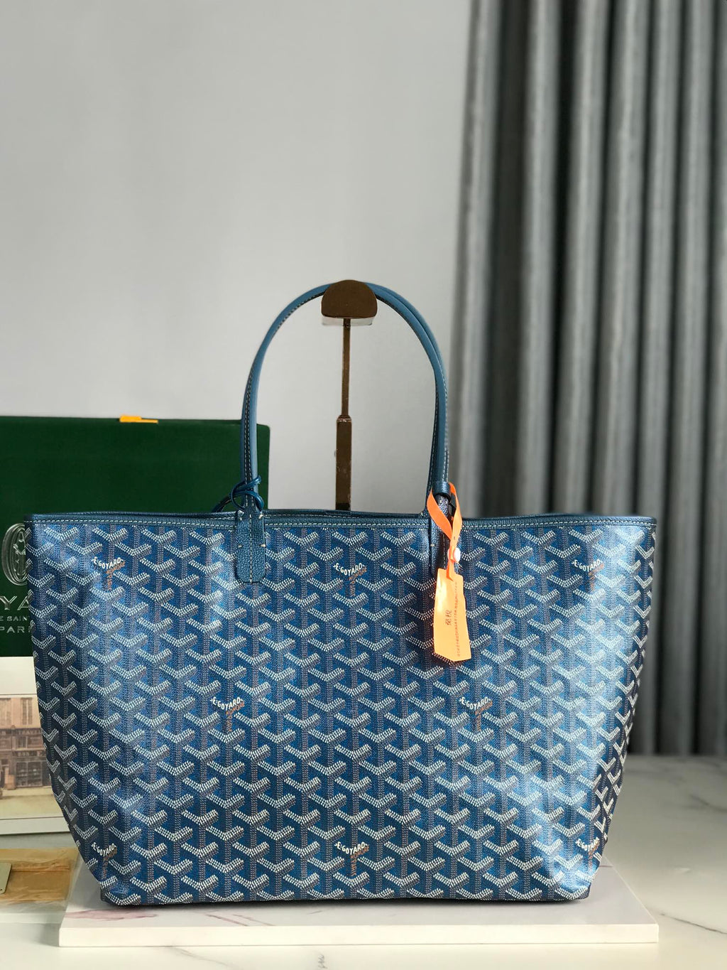 Goyard Saint Louis PM 34 in Navy Blue Goyardine Canvas and Calfskin Bag
