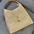 Saint Laurent Oxalis 40 in Raffia Crochet and Leather Vintage Brown Bag