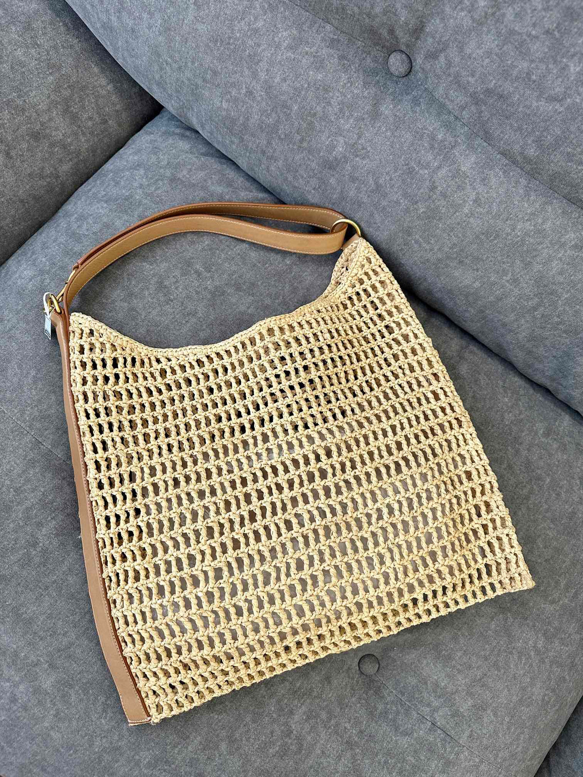 Saint Laurent Oxalis 40 in Raffia Crochet and Leather Vintage Brown Bag