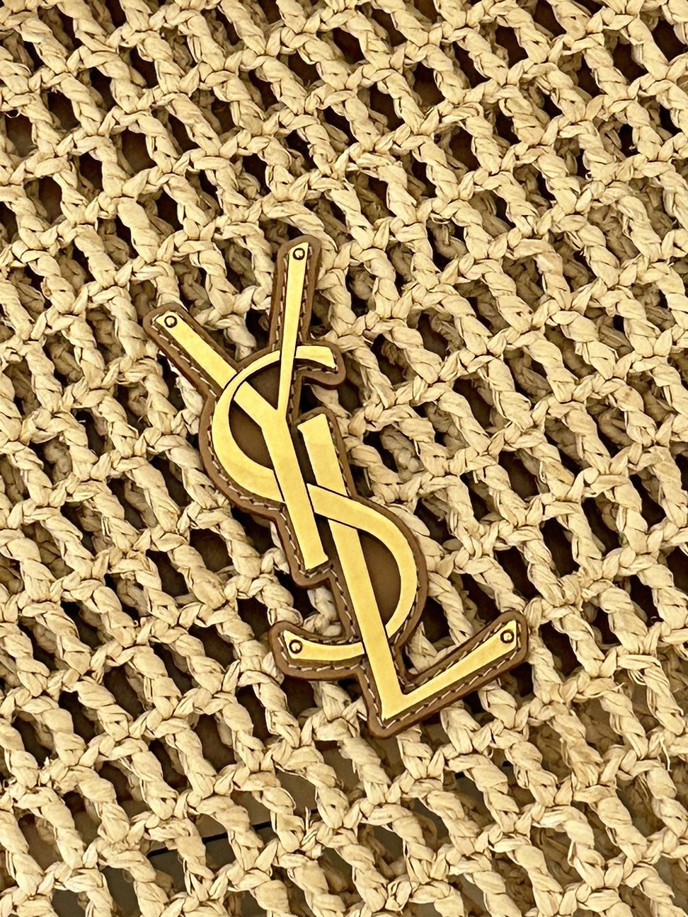 Saint Laurent Oxalis 40 in Raffia Crochet and Leather Vintage Brown Bag