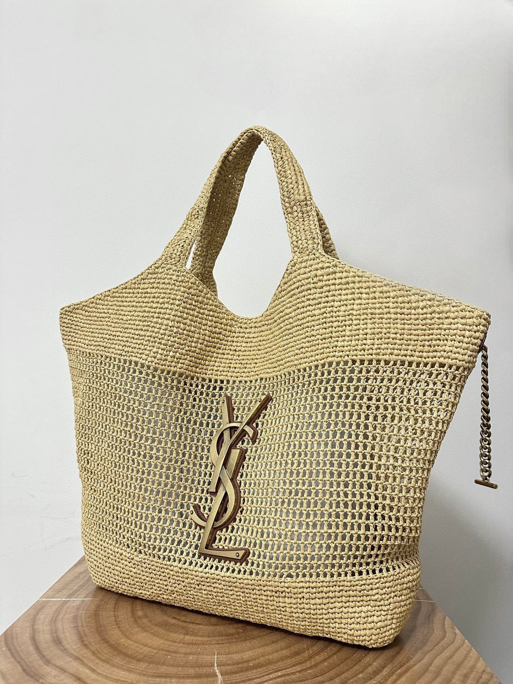 Saint Laurent Raffia Icare 55 Beige Brown Straw Bag