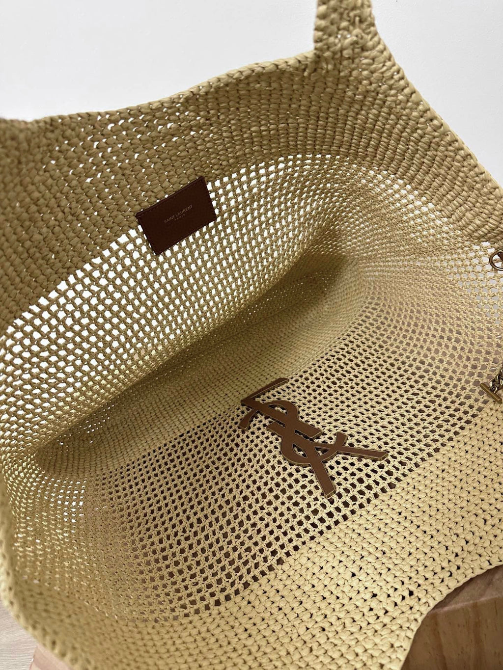 Saint Laurent Raffia Icare 55 Beige Brown Straw Bag