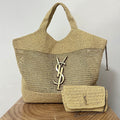 Saint Laurent Raffia Icare 55 Beige Brown Straw Bag