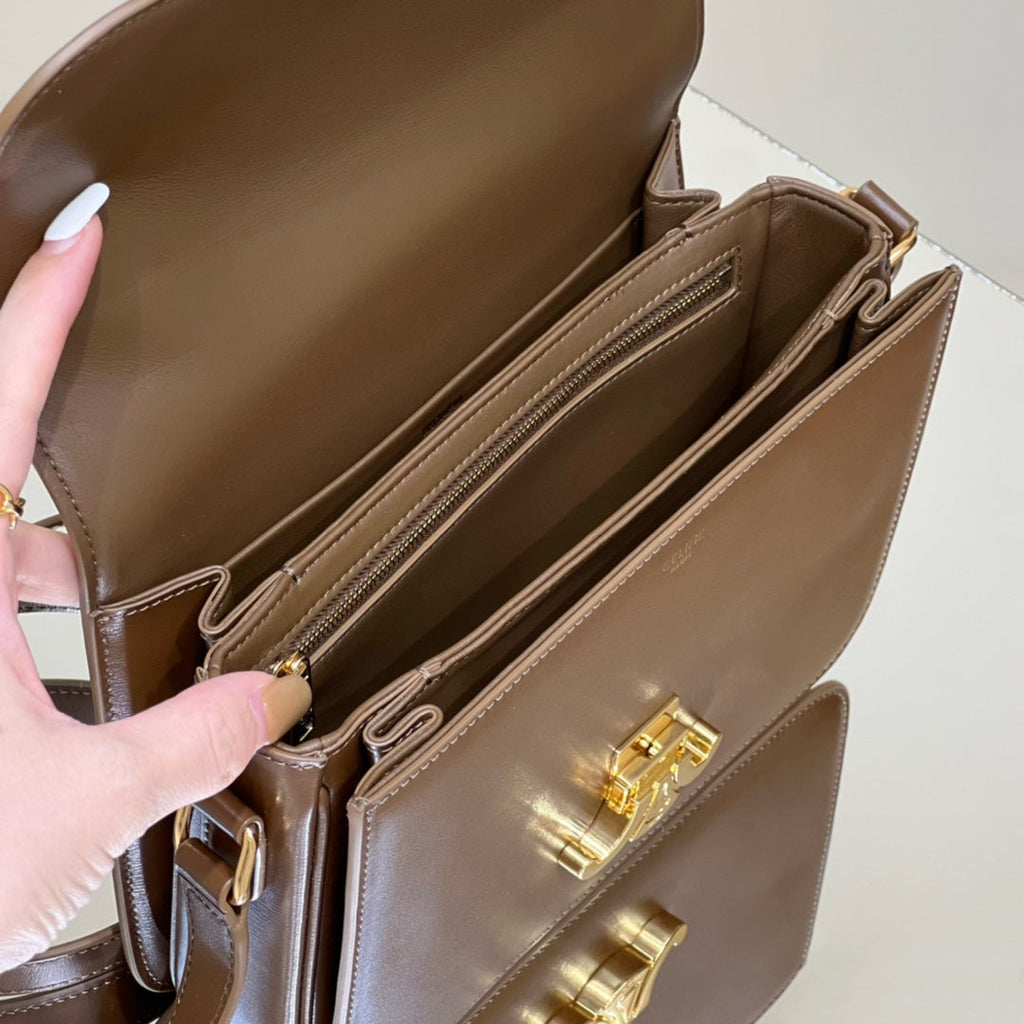 Celine Mini Claude 22 Shiny Calfskin Chocolate Brown Bag
