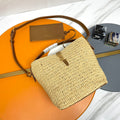 Saint Laurent Le 37 Medium 25 in Light Yellow Straw and Brown Leather Trim Bag