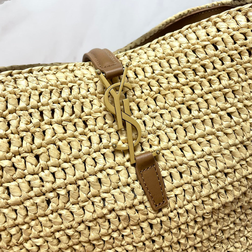 Saint Laurent Le 37 Medium 25 in Light Yellow Straw and Brown Leather Trim Bag