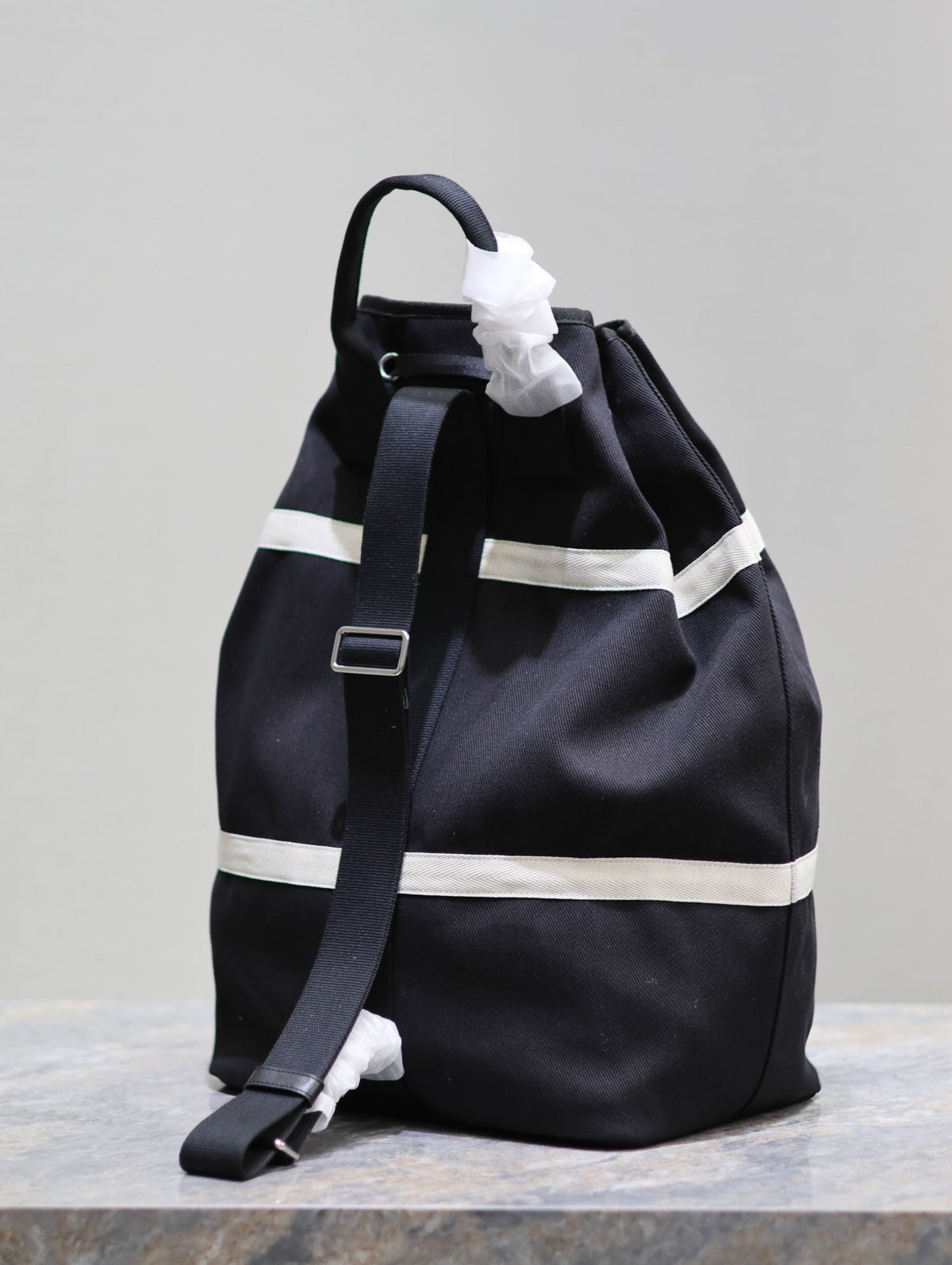 Saint Laurent Rive Gauche Backpack 49 in Black Mix White Canvas
