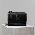 Saint Laurent 25S Sunset Medium 22 in Black Shiny Calfskin Silver Hardwre Bag