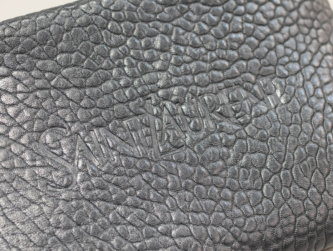 Saint Laurent Pouch with Elephant Texture 23 in Black Lambskin Logo Embossed