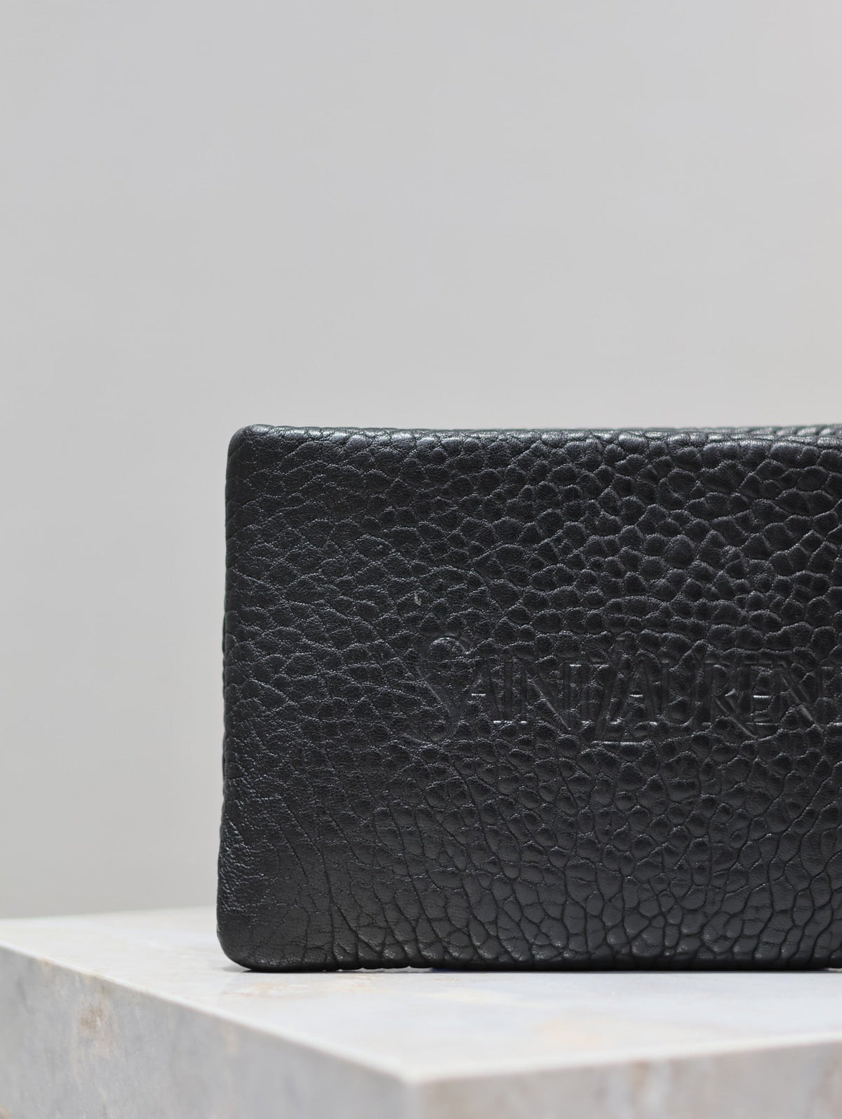 Saint Laurent Pouch with Elephant Texture 23 in Black Lambskin Logo Embossed