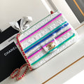 Chanel Mini 20 Classic Handbag in White Embroidered Tweed Sequins