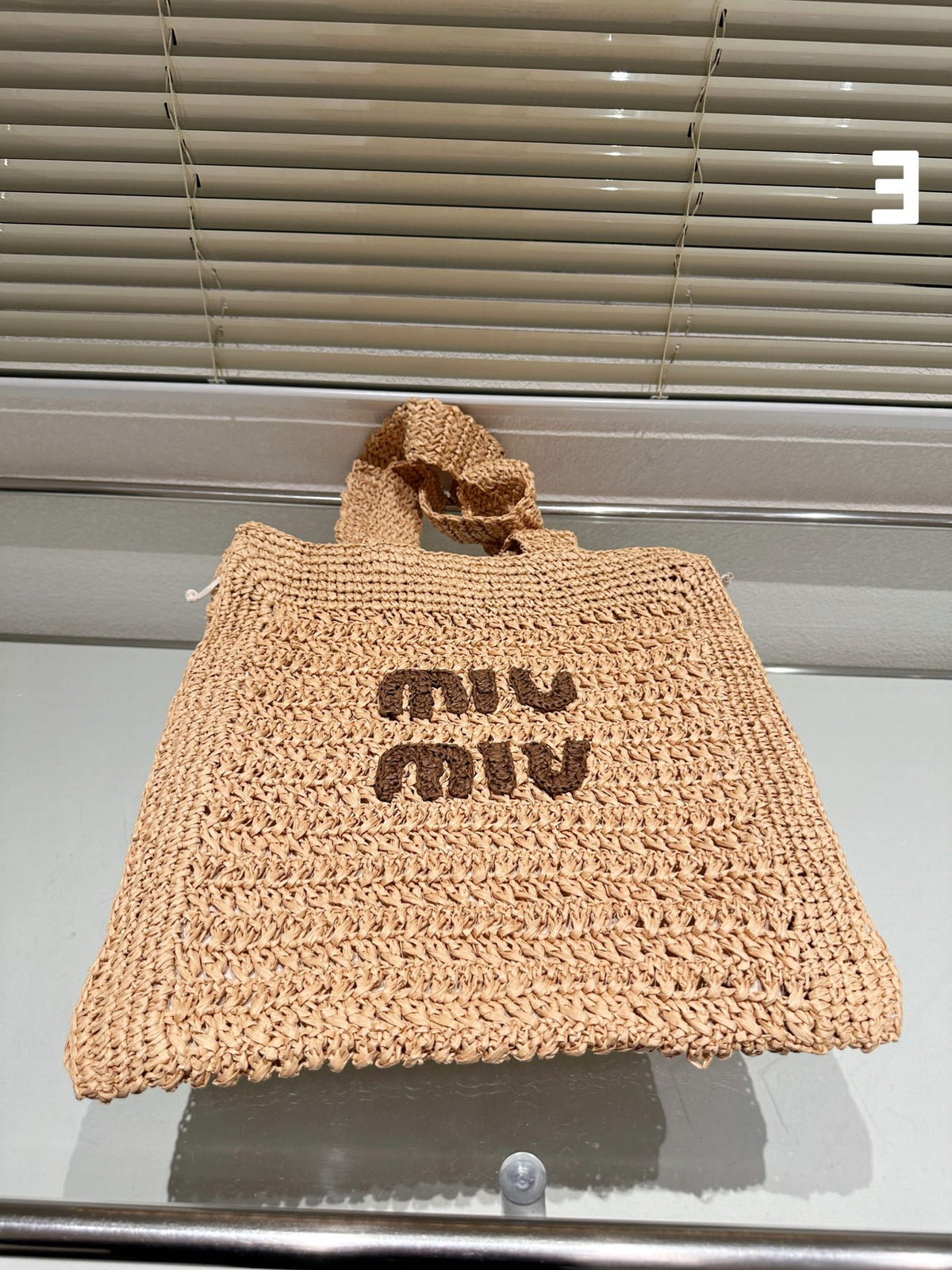 Tote 38 Bag in Beige Brown Straw Woven