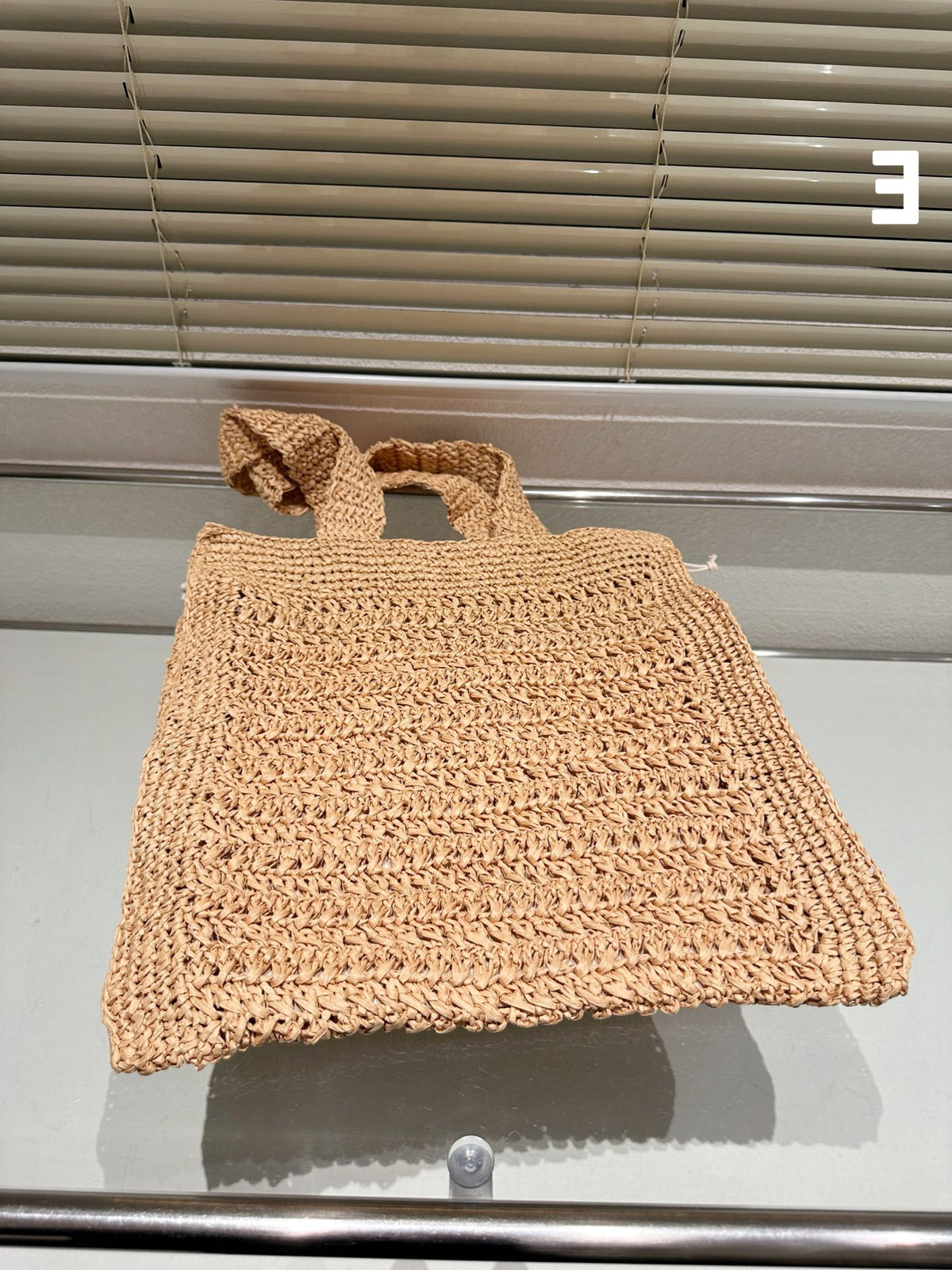 Tote 38 Bag in Beige Brown Straw Woven